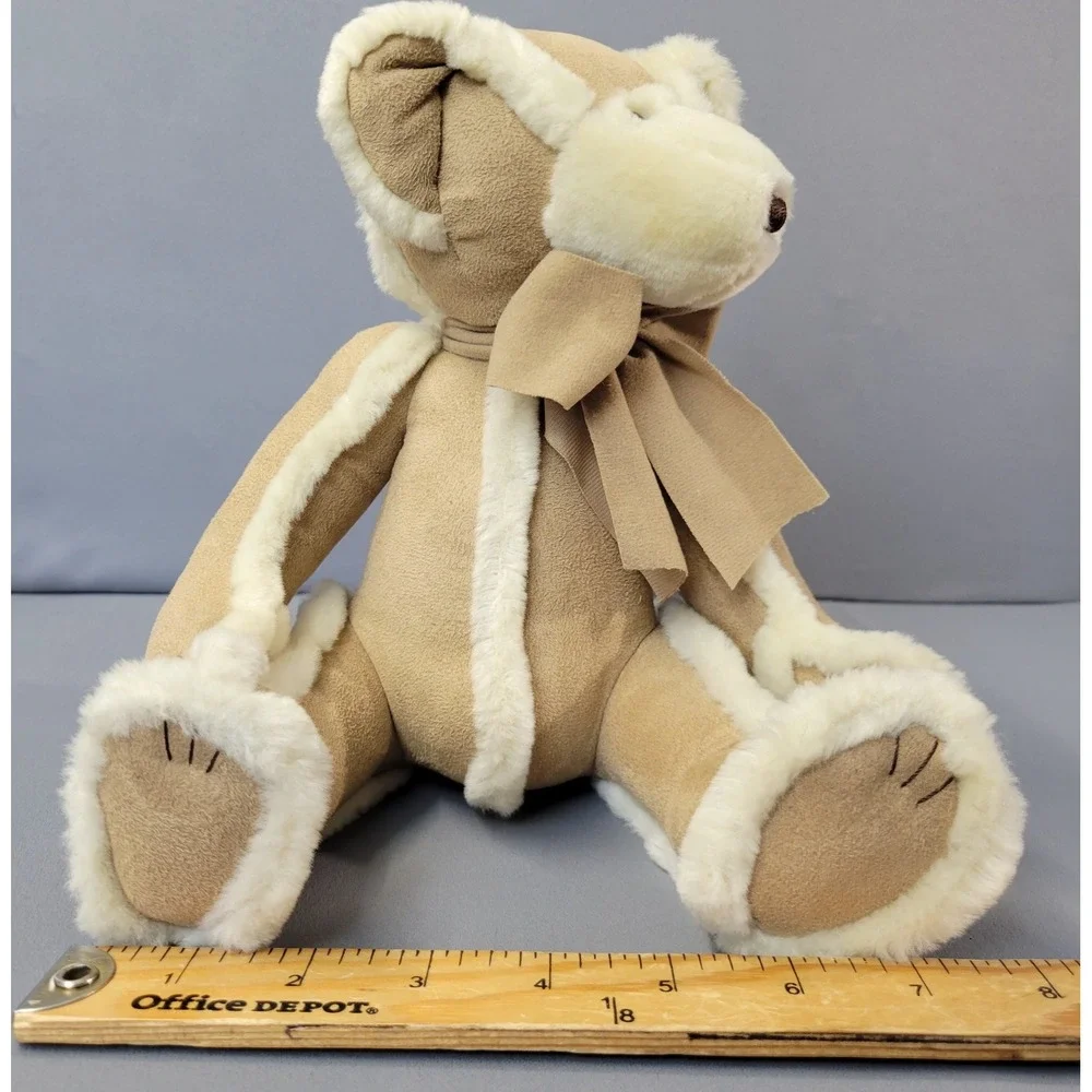 Bath & Body Works Gingerbread Plush Bear Suede Faux Fur Trim Tan Cream 12in